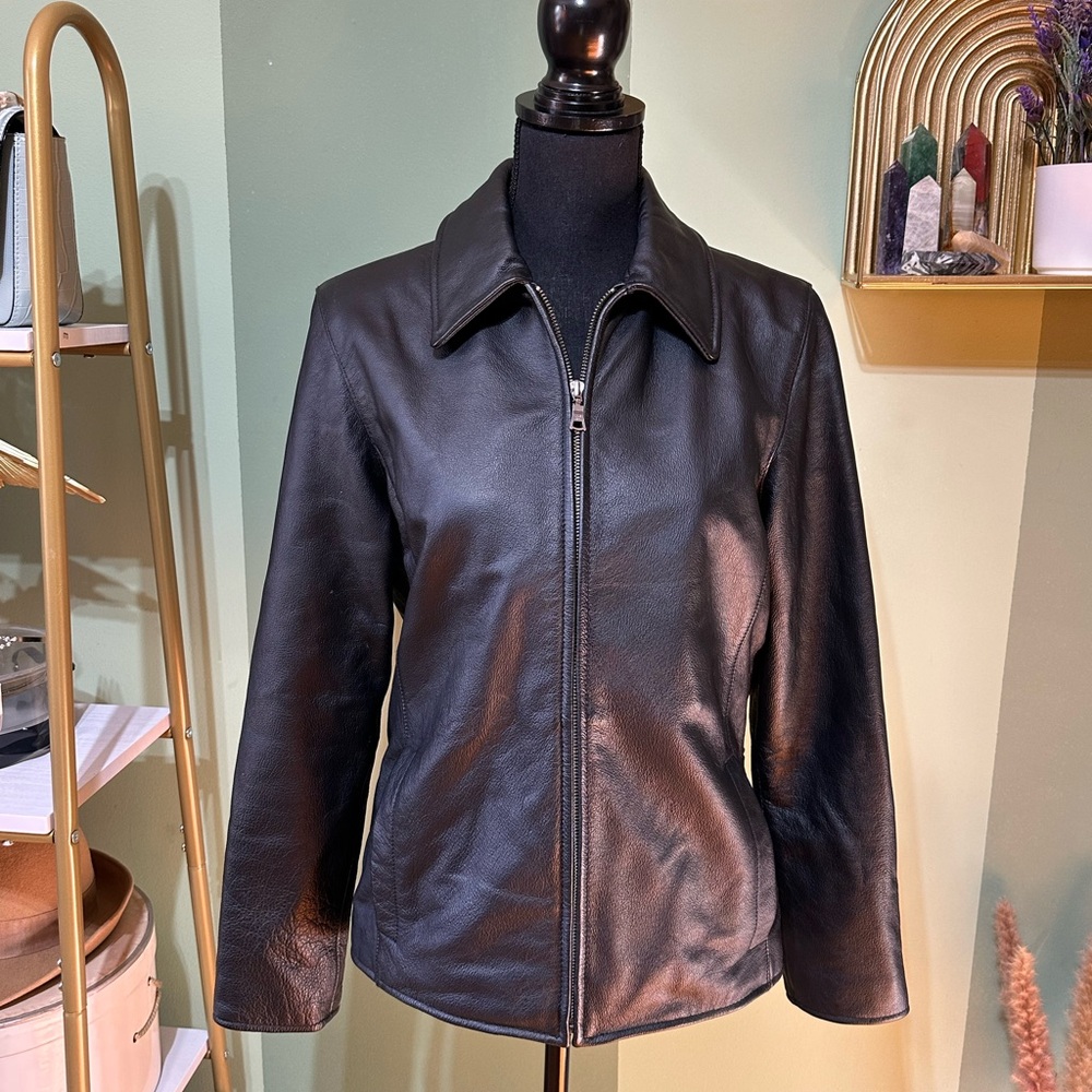 Eddie Bauer Black Leather Motorcycle Jacket